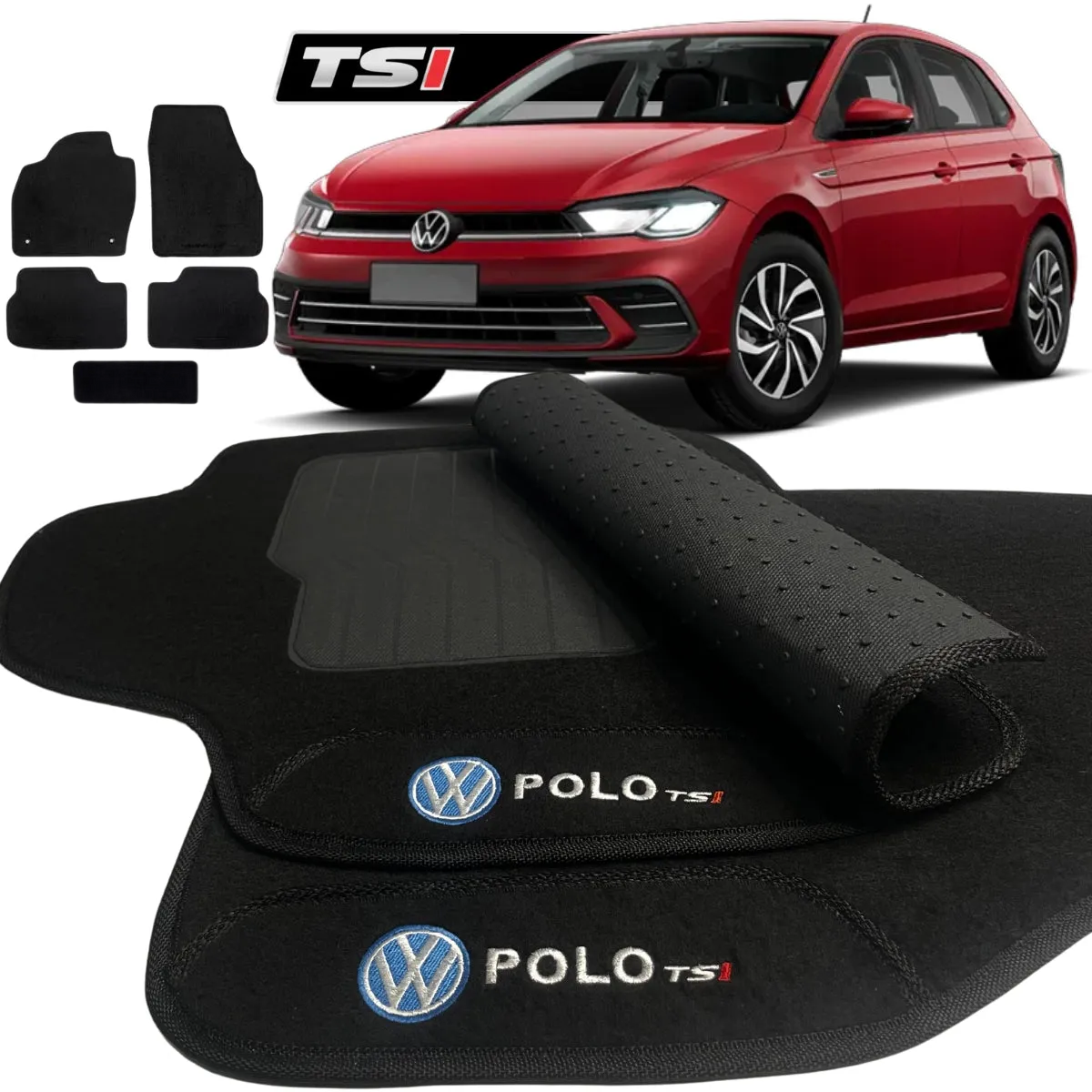 TAPETES CARPETE POLO TSI 2018 A 2024 PRETO 4 PEÇAS