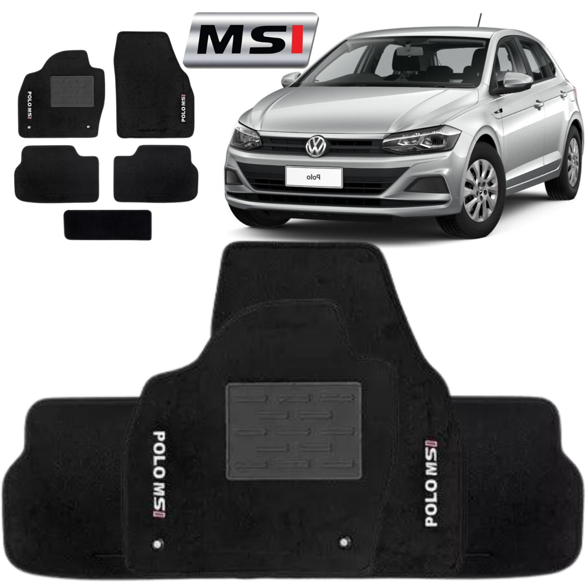 TAPETES CARPETE VOLKSWAGEN POLO MSI 2018 A 2023 PRETO 5 PEÇAS